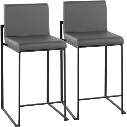 Fuji High Back 26" Counter Stool in Grey Leatherette & Black Steel (Set of 2)